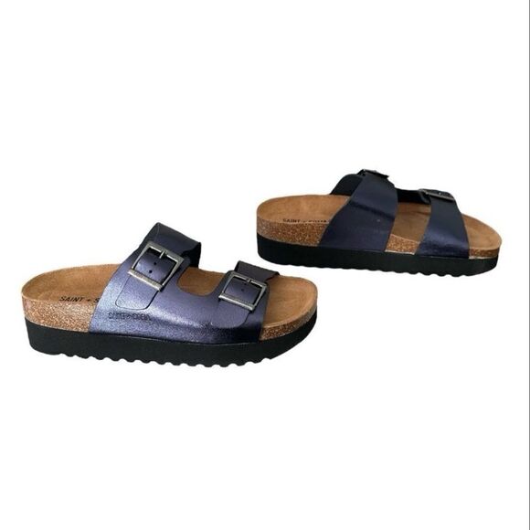 Saint + Sofia Sutton Slide double Strap Sandals Metallic Indigo Women’s Size 7 - Picture 5 of 10